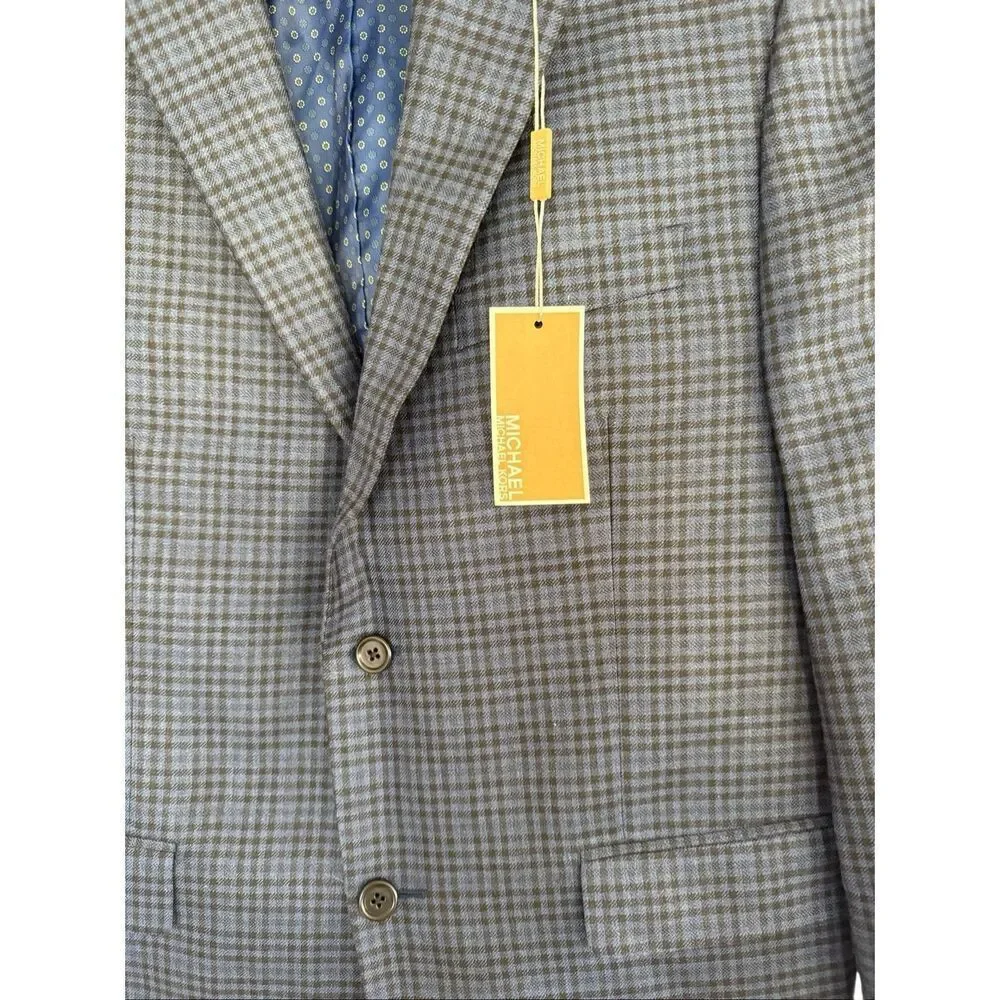 NWT Michael Kors Mens Blue Plaid Wool Silk Blend Blazer Sport Coat Jacket Sz 42